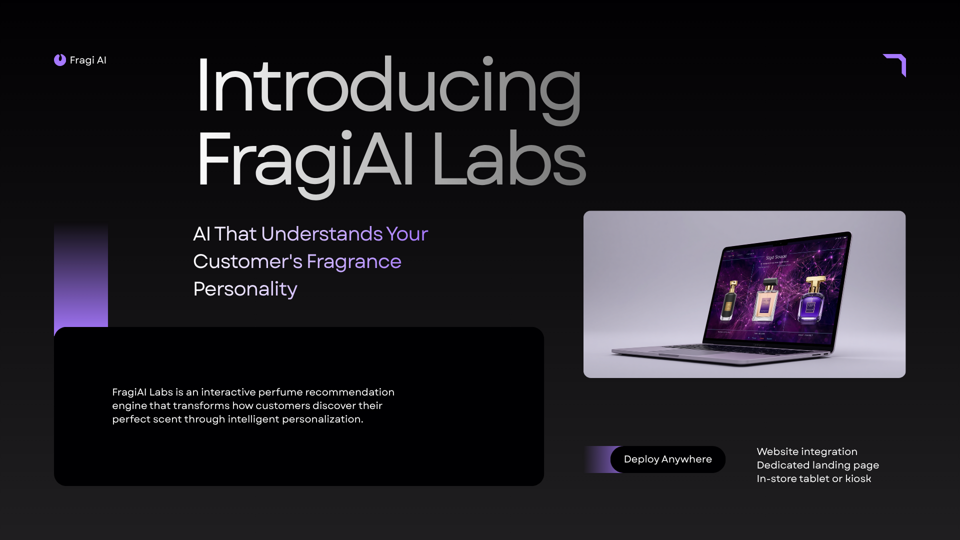 FragAI Labs recommendation experience displayed on laptop